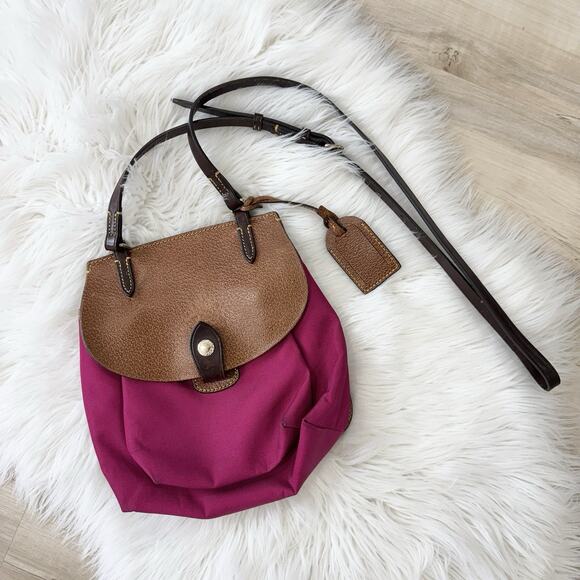 Dooney & Bourke Alto Small Nylon/Leather Crossbody Saddle Bag. Magenta Brown - Picture 1 of 10